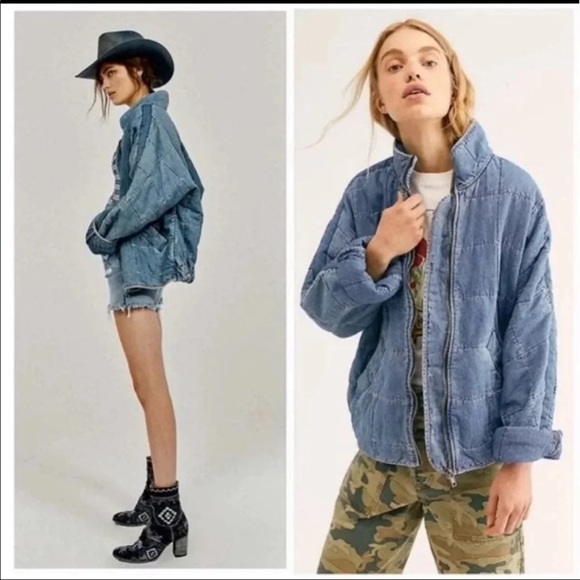 🎉HOST PICK🎉NWT-Free People Vintage-Vibe Dolman Quilted Denim Jacket (XS) - Picture 10 of 14